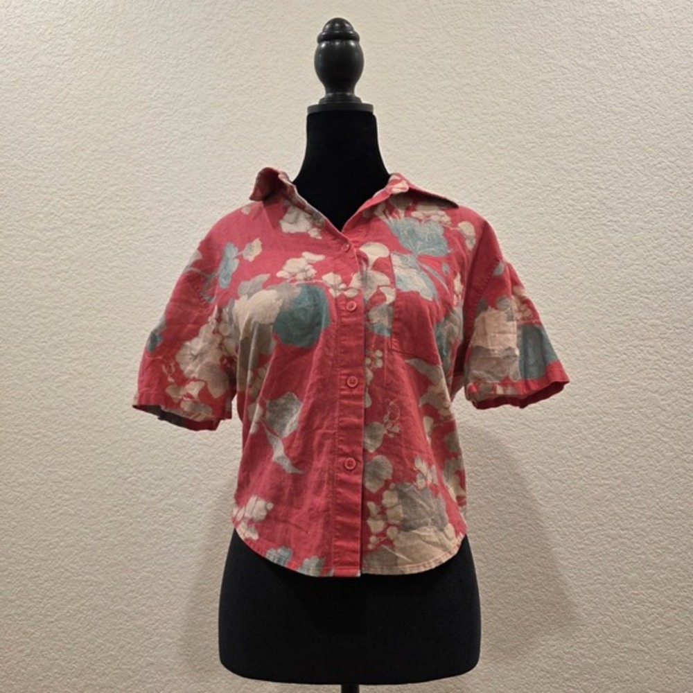 Sunday Best Short Sleeve Button Front Top‎ Womens S Floral Print Cropped Resort